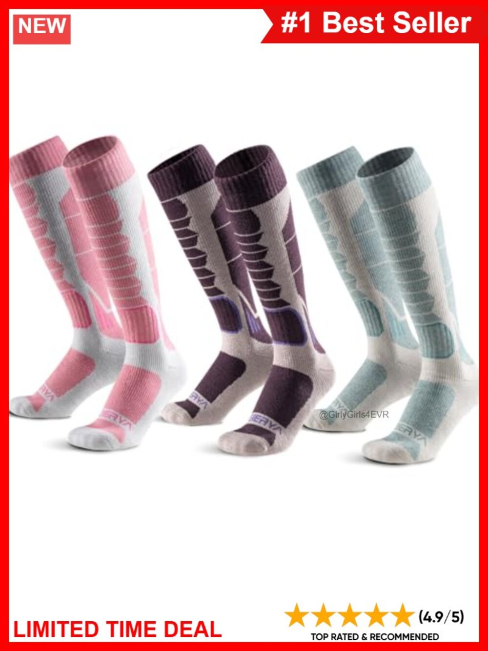Merino Wool Blend Ski Socks Over-the-Calf Full Cushion Thermal Snowboard